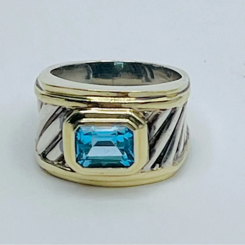 David Yurman Cigar Band Ring WithTopaz and Gold - Picture 2 of 9